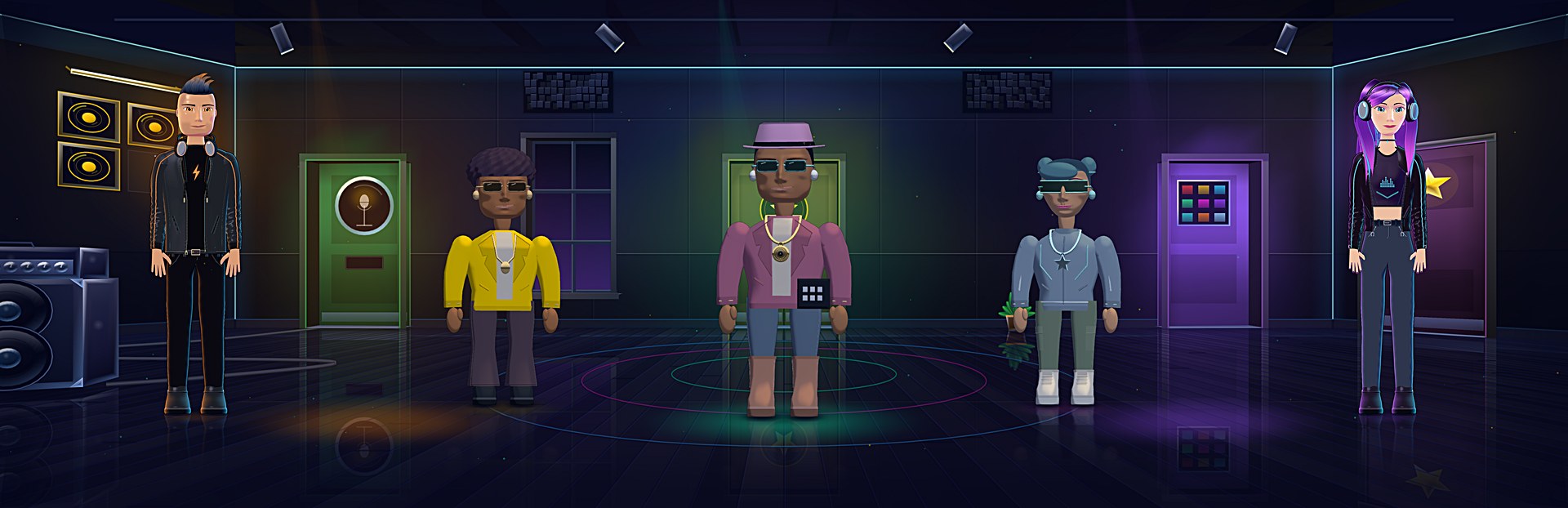 Volt and Nova welcome three performers wearing mixed outfits in the refreshed studio